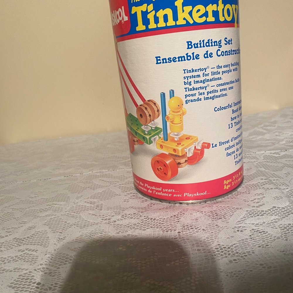 Vintage 1986 Playskool #843 Original Tinker Toy Super Set  + Manual & Canister